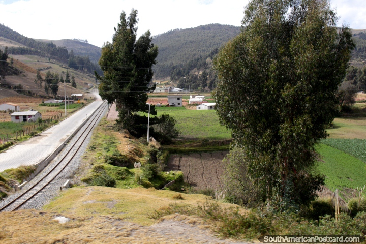 Vas del tren pasan por el campo alrededor de Cajabamba. (720x480px). Ecuador, Sudamerica.