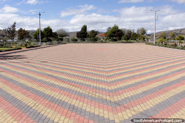 The large open plaza at Colta, beside the lagoon. (720x480px). Ecuador, South America.