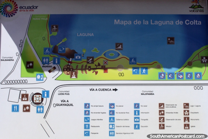 Map of Colta Lagoon, to the south of Riobamba. (720x480px). Ecuador, South America.