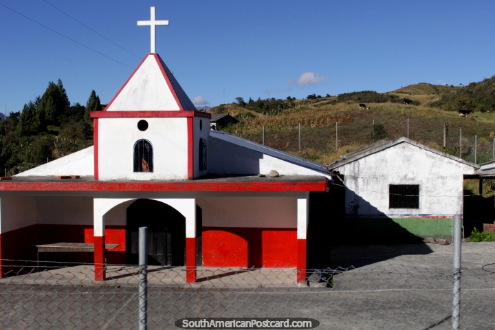 Little red and white church in the countryside between Joyagshi and Tambo. (720x480px). Ecuador, South America.
