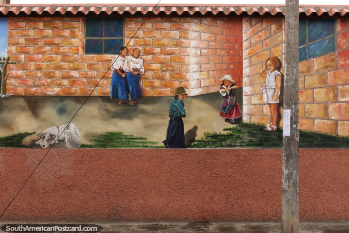 Grande mural de povos indgenas do 1o Festival de Quadros murais em Cuenca. (720x480px). Equador, Amrica do Sul.