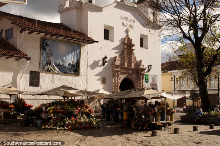 The Plaza of Flowers outside the church Santuario Mariano in Cuenca. (720x480px). Ecuador, South America.