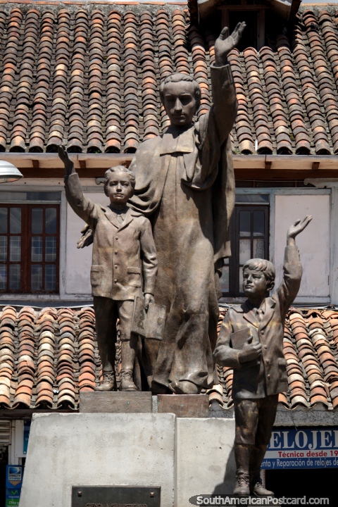 Francisco Febres Cordero Munoz (1854-1910), a saint, statue in Cuenca. (480x720px). Ecuador, South America.