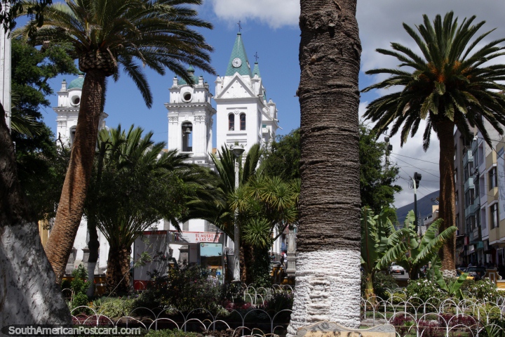 The central park and church of Machachi on a sunny day. (720x480px). Ecuador, South America.