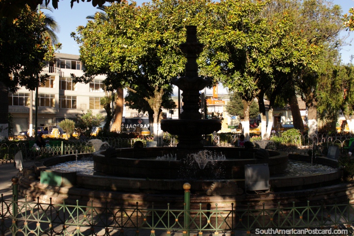 Fountain and trees in the central park in Machachi. (720x480px). Ecuador, South America.