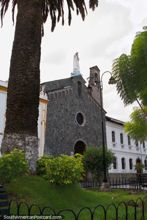 Church Iglesia San Francisco in Ibarra, built in 1948 with a facade made of flagstone. (480x720px). Ecuador, South America.
