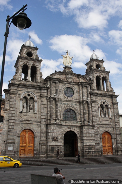 Church Iglesia Basilica de la Merced is where the survivors of the 1868 Ibarra earthquake returned. (480x720px). Ecuador, South America.