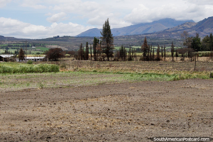 Tierras de cultivo y pastos hasta las colinas a lo largo de la Ruta 10 a San Lorenzo. (720x480px). Ecuador, Sudamerica.