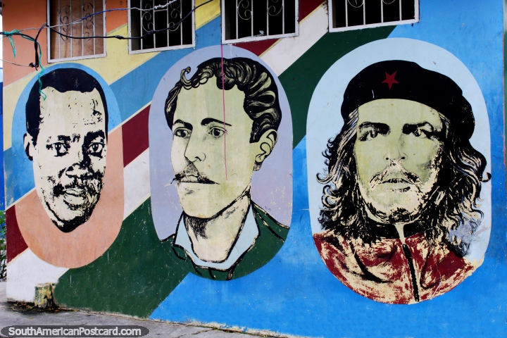 Che Guevara a la derecha, arte callejero en Esmeraldas. (720x480px). Ecuador, Sudamerica.