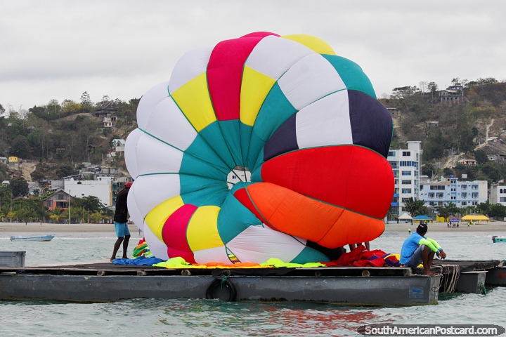Platform for parasailing in Atacames, only $10USD per person for a ride. (720x480px). Ecuador, South America.