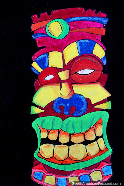 Imagen del carnaval, una máscara pintada cerca de la playa en El Matal. (480x720px). Ecuador, Sudamerica.