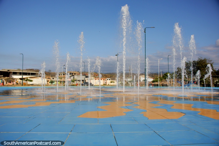 Park with large fountain in the small town of Jama on the coast. (720x480px). Ecuador, South America.