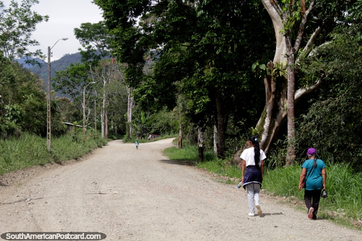 Walk along the road to the bridge to cross the river in Yantzaza. (720x480px). Ecuador, South America.
