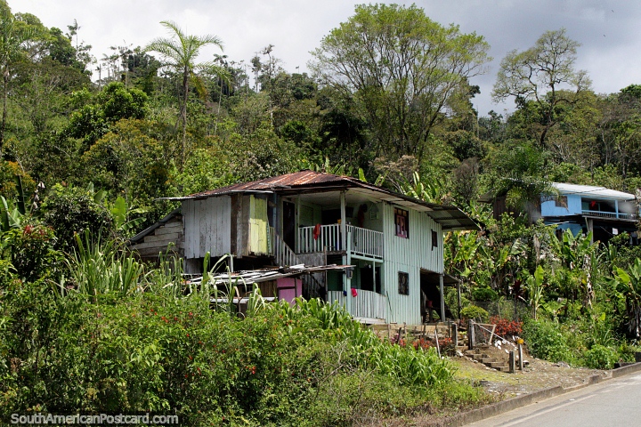 Wooden house on a beautiful green property in Tucumbatza, north of Gualaquiza. (720x480px). Ecuador, South America.