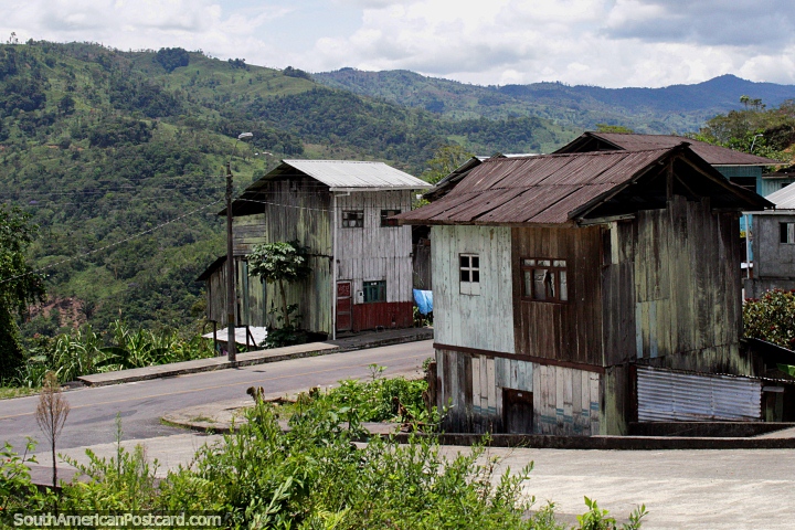 Small old wooden houses in a town between San Juan Bosco and Limon, awesome setting. (720x480px). Ecuador, South America.