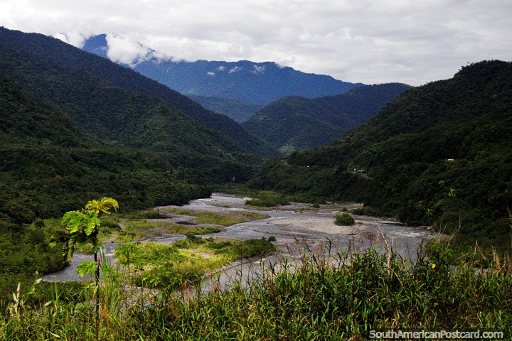 Valleys and green hills around the Pastaza River between Puyo and Banos. (720x480px). Ecuador, South America.