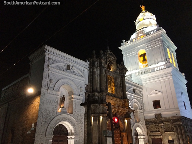 Church and Convent of San Agustin in Quito at night, a city of historic churches. (640x480px). Ecuador, South America.
