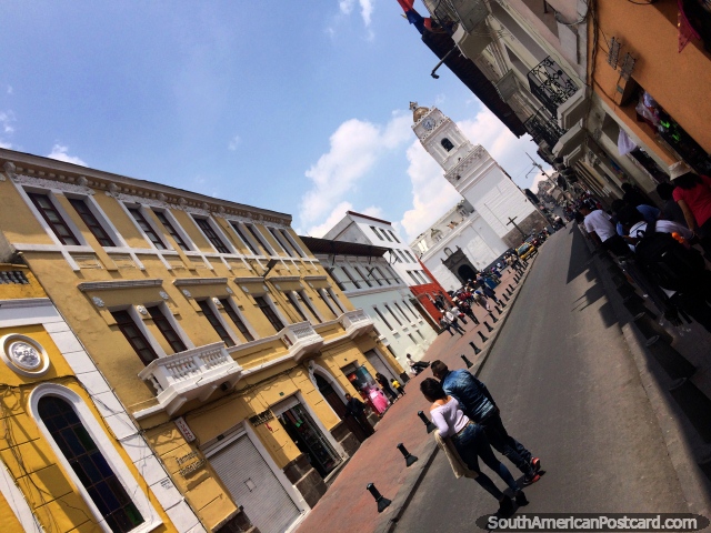 Fantastic historic center in Quito with many historic buildings and churches around the streets. (640x480px). Ecuador, South America.