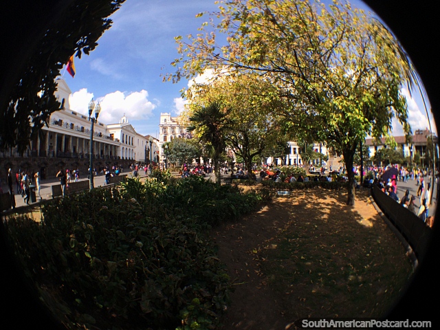 Independence Plaza, view through a fish-eye lens, looks big and it is, Quito. (640x480px). Ecuador, South America.