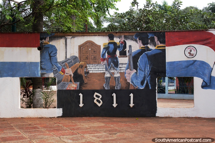 Mural in Hernandarias remembering the revolution for independence of 1811. (720x480px). Paraguay, South America.