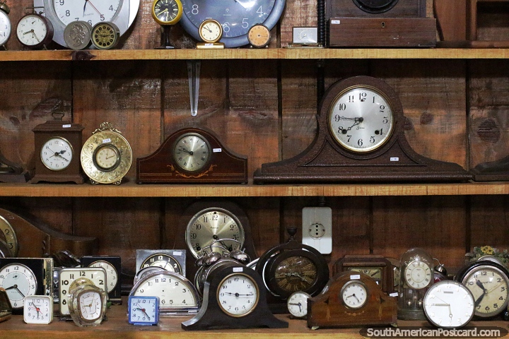 Collection of antique and old clocks at Los Fundadores Museum in Bella Vista. (720x480px). Paraguay, South America.