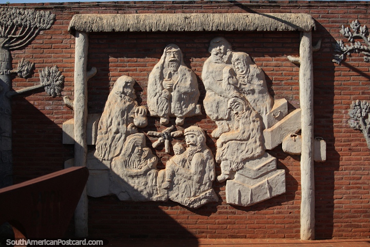 Homage to the founders of Bella Vista, a great ceramic mural of a group of people. Paraguay, South America. (720x480px).