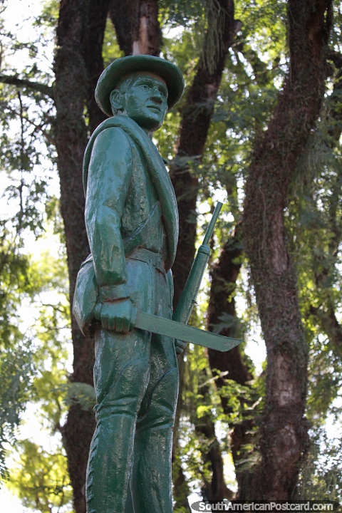 Veteran Captain Jose Rolando Brizuela, defender of the Chaco (1932-35), statue in Villarrica. (480x720px). Paraguay, South America.