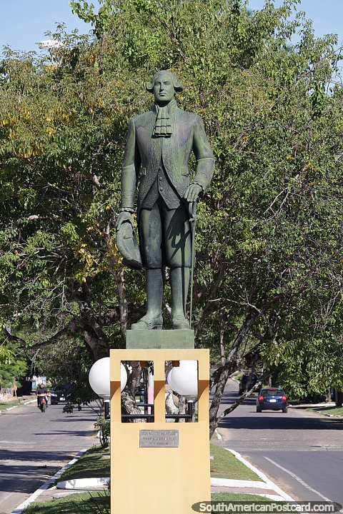 Pedro Melo of Portugal and Villena, founder of Pilar in 1779, statue in Pilar. (480x720px). Paraguay, South America.