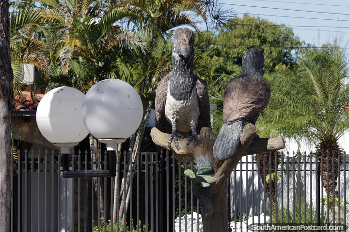 Pair of bird sculptures in the street in Pilar. (720x480px). Paraguay, South America.