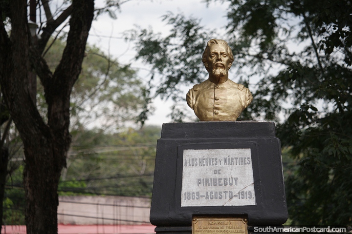 Pedro Pablo Caballero (1831-1869), commander of the defense of Piribebuy, bust in Piribebuy. (720x480px). Paraguay, South America.