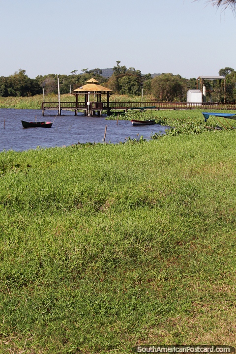 Hermosa y cubierta de hierba frente al lago en Aregua. (480x720px). Paraguay, Sudamerica.