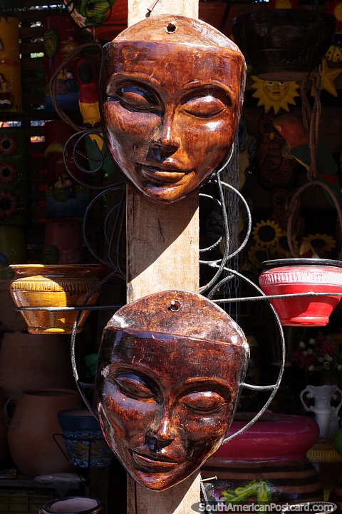 Pair of ceramic masks made in Aregua. (480x720px). Paraguay, South America.