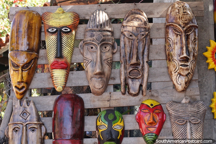 Amazing masks crafted from wood made in Aregua. (720x480px). Paraguay, South America.