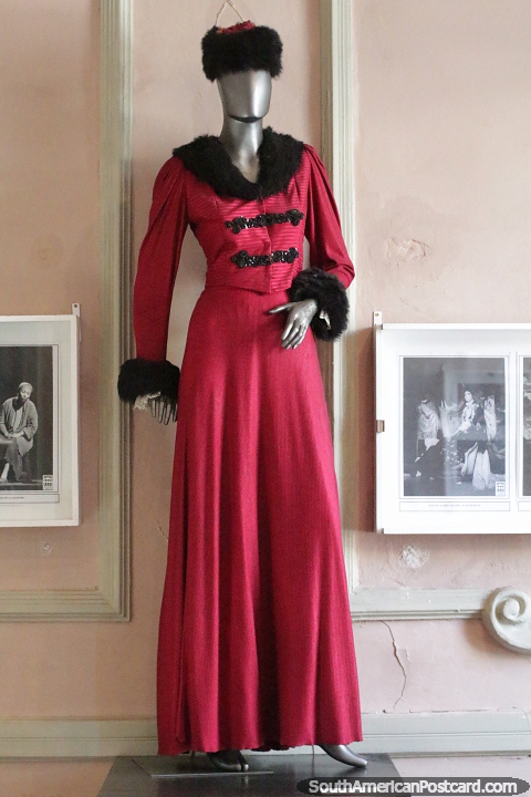 Red dress on display at the Theater Museum in Asuncion. (480x720px). Paraguay, South America.
