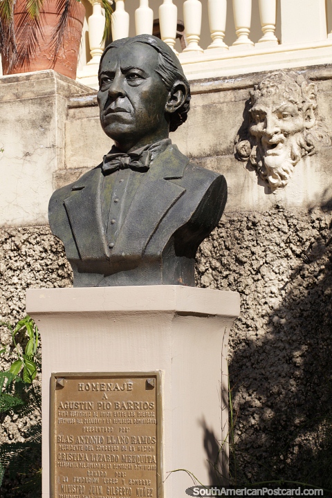 Agustin Pio Barrios (1885-1944), Paraguayan virtuoso classical guitarist and composer, bust in Asuncion. (480x720px). Paraguay, South America.