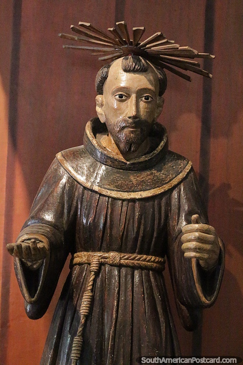 Religious figure made of wood at Independence House National Museum in Asuncion. (480x720px). Paraguay, South America.