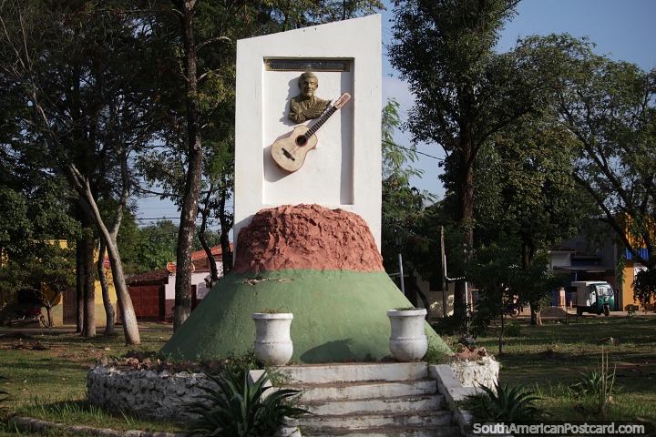 Emiliano R. Fernandez (1894-1949), a poet, musician and soldier, monument in his plaza in Concepcion. (720x480px). Paraguay, South America.