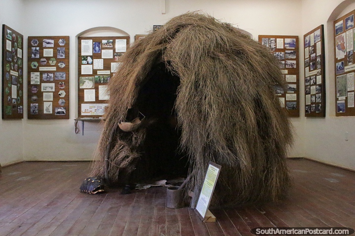 An indigenous thatched hut of the Chaco at the museum in Filadelfia. (720x480px). Paraguay, South America.
