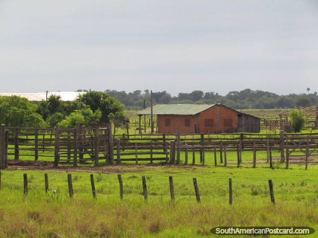 Cercas de madera y puertas por una granja en Gran Chaco. (640x480px). Paraguay, Sudamerica.