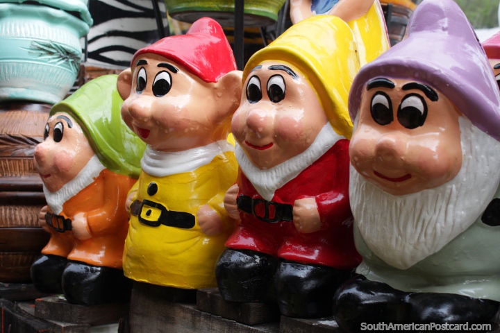 4 of the 7 Dwarfs, made from ceramics in Aregua, 30kms from Asuncion. (720x480px). Paraguay, South America.