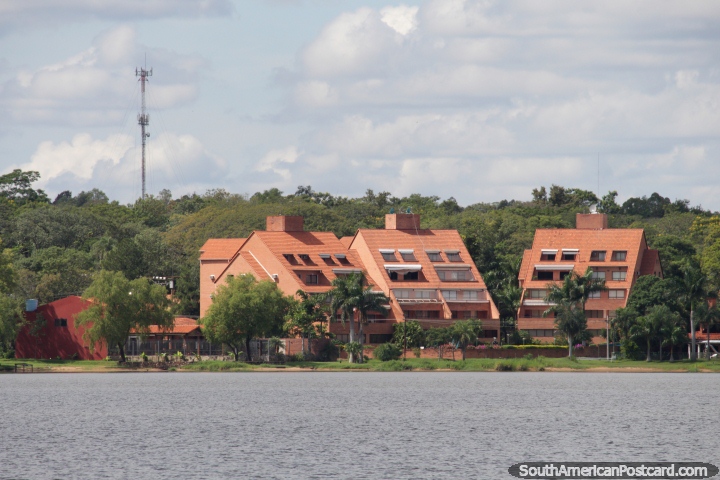 Hotel or apartments on the edge of Lake Ypacarai at San Bernardino. (720x480px). Paraguay, South America.