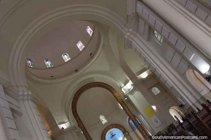 Stained glass windows around the dome, the interior of the Basilica de Caacupe. (720x480px). Paraguay, South America.