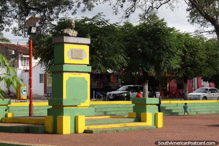 Plaza Farina in Caacupe, a marine and navy hero born in Caacupe in 1836, bust at his plaza. (720x480px). Paraguay, South America.