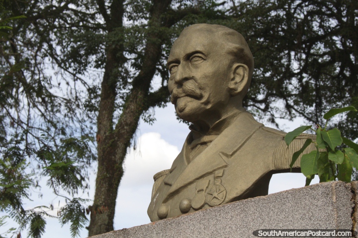 Jose Maria Farina, a marine and navy hero born in Caacupe in 1836, bust at his plaza. (720x480px). Paraguay, South America.