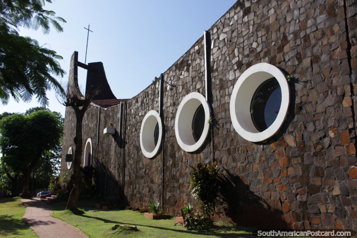 San Blas Cathedral (1966) built in the shape of a ship with portholes in Ciudad del Este. (720x480px). Paraguay, South America.