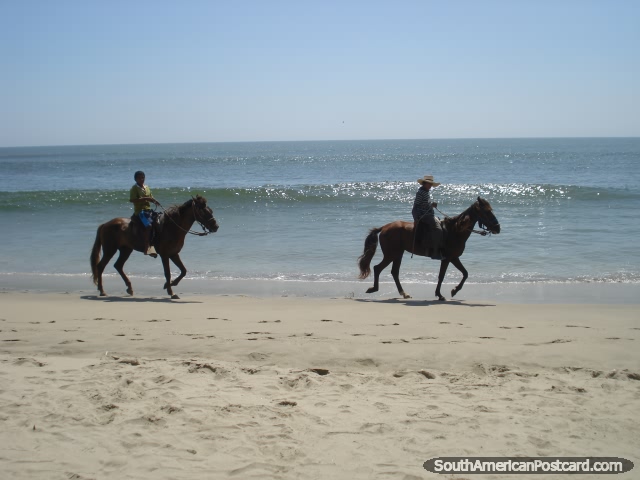 Cavalo que monta em praia de Mancora. (640x480px). Peru, América do Sul.