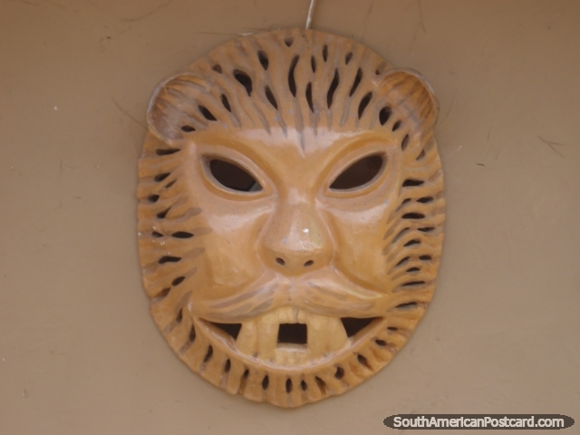 La cara de un león en La Casa de San Pedro en Cusco. (640x480px). Perú, Sudamerica.