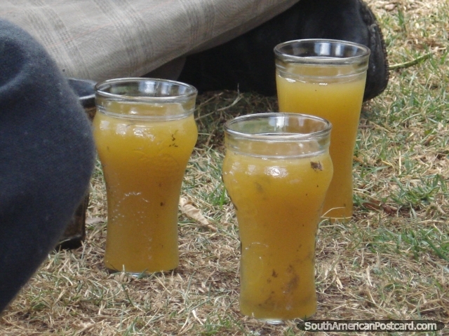 3 glasses of San Pedro cactus juice. (640x480px). Peru, South America.