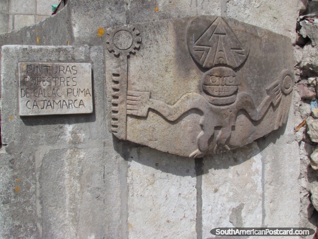 Stone carving on the stairway up Cerro Santa Apolonia in Cajamarca. (640x480px). Peru, South America.
