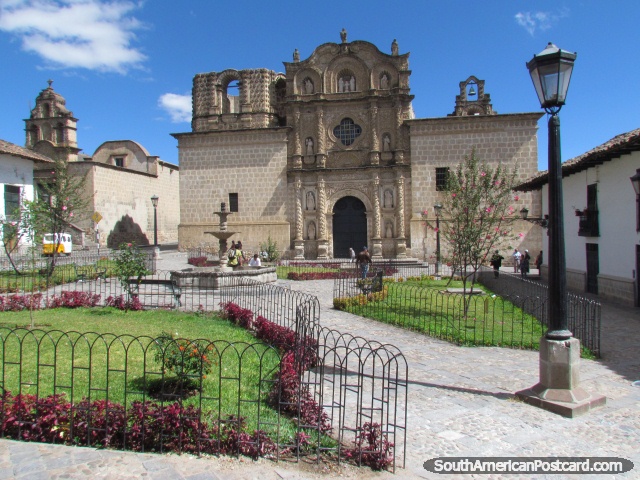 Plazuela Belen in Cajamarca, church, gardens and park. (640x480px). Peru, South America.